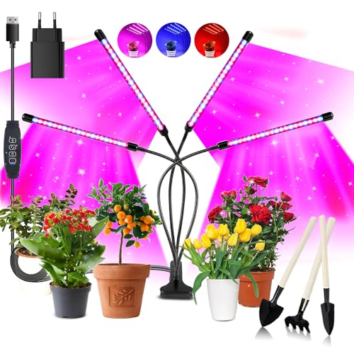 Niello Pflanzenlampe LED, Pflanzenlicht 80 LEDs Pflanzenleuchte Wachstumslampe Wachsen licht Vollspektrum mit 10 Stufen, 3 Modi, 4 Köpfe Wachstumslampe mit Zeitschaltuhr für Gartenarbeit