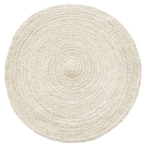 HAMID - Jute Teppich Rund Elfenbein, Alhambra Teppich Handgewebt 100% Naturfaser de Jute, Teppich Wohnzimmer, Schlafzimmer, Flurteppich Farbe Elfenbein, (100X100cm)