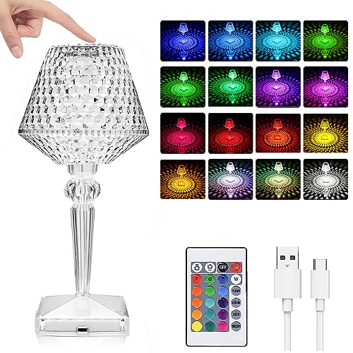 YeahBoom LED Tischlampe aus Kristall, Crystal Diamond Lamp, RGB Farbwechsel Nachtlicht, Kristall Lampe, Acryl Diamant Nachttischlampe [16 Farben & 4 Modi ] Mit Fernbedienung