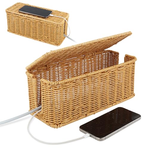 VFANDV Kabelbox, Rattan Kabelmanagement Box, Hand-Woven Wire Storage, unter Schreibtisch Kabel Box für,31.5x13x13cm