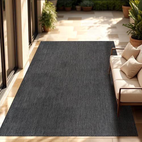 Paco Home Outdoor Teppich Flachgewebe Sisaloptik Modern Einfarbig meliert wetterfest & pflegeleicht Küchenteppich Ideal für Terrasse Balkon Garten, Grösse:80x250 cm, Farbe:Anthrazit