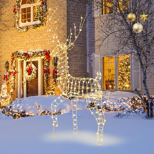 COSTWAY LED Rentier groß, beleuchtete Weihnachtsdeko, 186 cm, Weihnachtsfigur mit 300 warmweißen Lichtern, IP44, Weihnachtsdekoration für Außen Innen, Weihnachtsbeleuchtung Metall