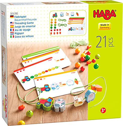 HABA 305780 - Fädelspiel Bauernhof-Freunde, Fädelspiel ab 3 Jahren, made in Germany