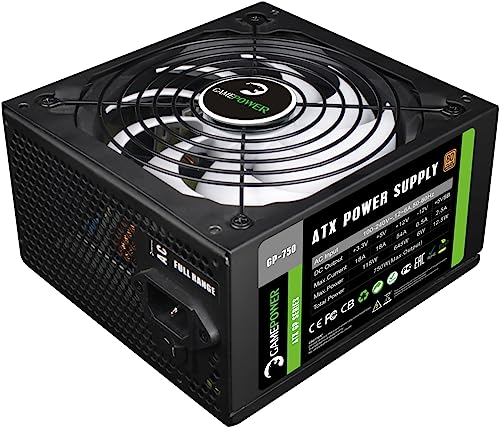 GAMEPOWER GP-750 ATX Netzteil 750W, 80 Plus Bronze Zertifiziert, Ultra-leise 140-mm Lüfter, Aktive PFC-Effizienz, Gaming PC Power Supply