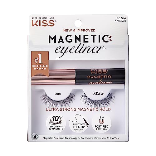 KISS Magnetic Lash Collection Eyeliner & Lash Set 1 Paar magnetische Wimpern und magnetischer Eyeliner, Lure, wiederverwendbare synthetische Wimpern mit 5 doppelt starken Magneten
