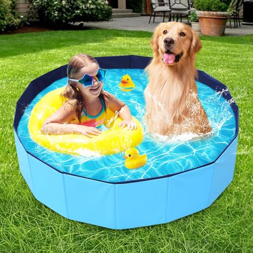 KIMIGO Hundepool für Große & Kleine Hunde,120x30CM Faltbarer Swimmingpool,PVC Schwimmbecken Planschbecken für Kinder und Hunde,Hund Planschbecken,Haustier Kind Schwimmbecken rutschfest Tragbar
