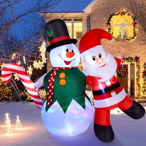 CAMULAND 180CM/6FT aufblasbare Weihnachtsdekorationen Schneemann und Weihnachtsmann mit eingebauten LED Leuchten, Outdoor Weihnachtsdekorationen Blow up Dekoration für Hof, Garten und Party