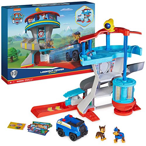 PAW Patrol, Lookout Tower, Hauptquartier Spielset mit 1 Chase Basis Fahrzeug, 2 Chase Figuren und Zubehör, geeignet für Kinder ab 3 Jahren