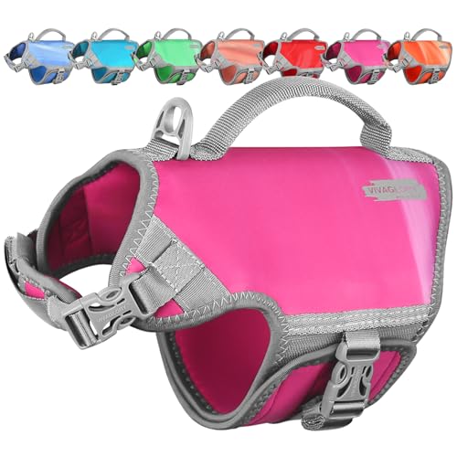 VIVAGLORY Neoprene Schwimmweste Hund, Rettungsweste Hund für Bootfahren, Schwimmweste, Schwimmhilfe & Leichte, XS, Himbeer Pink
