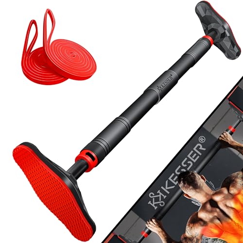 KESSER® Klimmzugstange Türrahmen verstellbar, Pull Up Bar Heimturnhalle, Reckstange ohne Schrauben/Bohren, 68-106 cm Ausziehbar, Tragfähigkeit bis zu 300Kg & rutschfeste Griffe, inkl. Resistenzbänder
