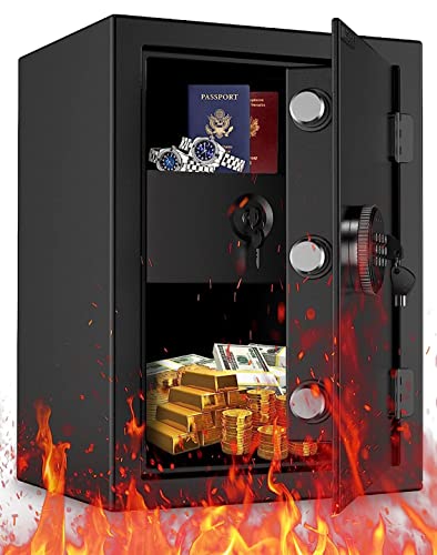 WASJOYE Tresor Feuerfester Safe, Groß Möbeltresor mit Schlüssel, Elektronischem Tresor mit Feuerfeste Schublade, Digital Wandtresor für Zuhause, Geschäft, Büro, Hotel, Geld, Dokument, Schmuck, 47L