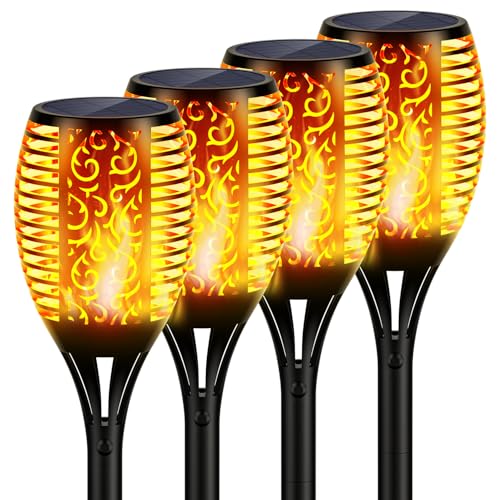 honswit Solar Fackeln Flammenlicht 96LED, Solarlampen für Außen, Gartenfackeln Solar Flammenlicht, Solarleuchten Garten mit Flammeneffekt, IP65 wasserdicht, Solarleuchten für außen, Terrasse, Balkon