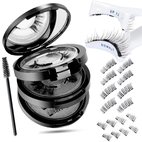 Magnetische Wimpern Natürlicher Look Magnet Wimpern ohne Eyeliner 4 Paare Künstliche Wimpern Magnetisch Magnetwimpern mit Zange Wiederverwendbar Kein Kleber für Make-up,Date