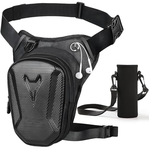 Motorrad Gürteltasche Beintasche Set für Männer Frauen mit Flaschenhalter, erweiterbare multifunktionale wasserdichte Oberschenkeltasche mit abnehmbaren verstellbaren Beingurten für Radfahren Wandern