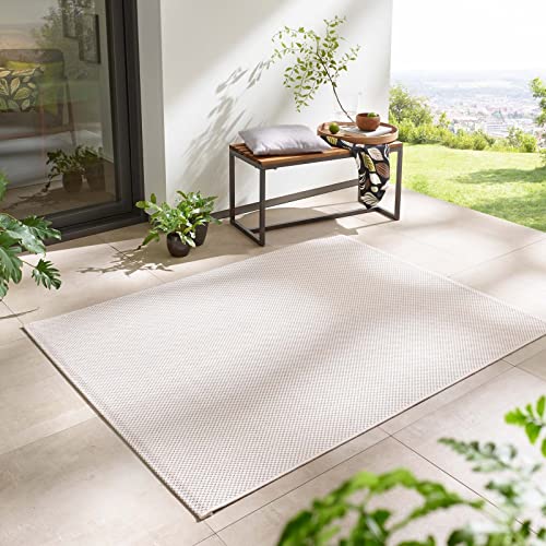 Taracarpet In- & Outdoor Teppich Wetterfest Wohnzimmer Balkon Küchenteppich Flachgewebe sisaloptik meliert Einfarbig Uni Creme Weiss 240x340 cm