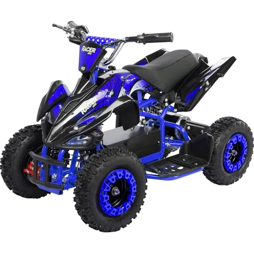 Actionbikes Motors Kinder Quad Elektro ATV Racer | 𝟑𝟔 Volt 𝟭𝟬𝟬𝟬 Watt Motor bis 𝟐𝟓 km/h - Kinderquad - Pocket Quad - Safety Touch Fußschalter - Für Kinder ab 6 Jahren (1000 Watt Schwarz/Blau)