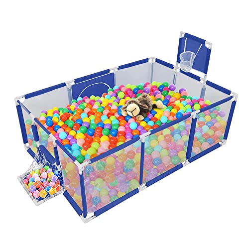 YORKING Laufstall Baby Faltbar Laufgitter Kinderzaun Tragbarer mit Basketballkorb und Atmungsaktiv Mesh Absperrgitter Babyzaun Play Center Spielzaun Aktivitätszentrum für Kleinkinder 123x180x62cm Blau