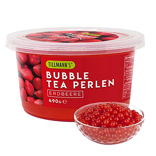 TILLMANN'S Bubble Tea Perlen Erdbeere – 490g Popping Boba mit echtem Fruchtsaft – 100 % gelatinefrei & glutenfrei – Fruchtperlen für Bubble Tea, Desserts & Getränke