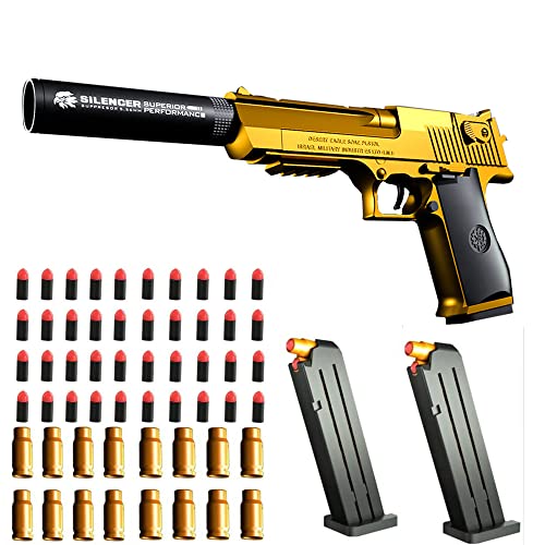 AGDLLYD Spielzeug Pistole,Wüstenadler,Kinder Pistole mit Schalldämpfer,Schaumstoff-Blaster,40 Darts,1:1 Spielzeugpistole-Look echt,für Sicherheitstraining oder Spiel (Gold)