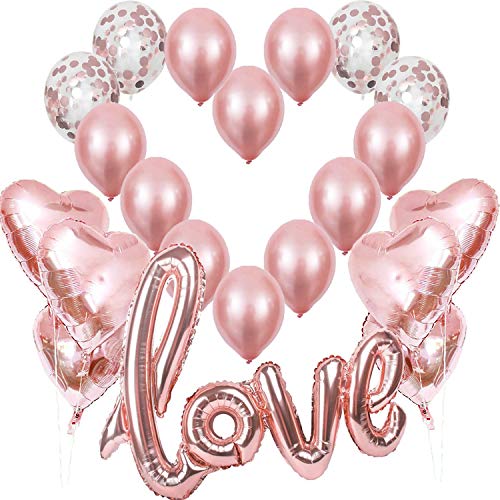 Rosegold Love Luftballons, XXL Love Folienballon Rose Gold Herz Helium Folienballons Konfetti Ballon, Romantisch Deko, Dekoration für Romantische Atmosphäre