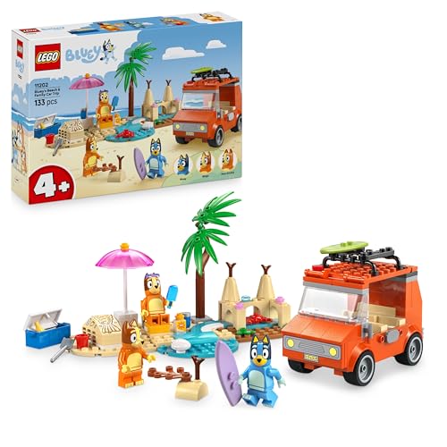 LEGO Bluey: Bluey's Beach & Family Car Trip Toy with 3 Minifigures incl. Bingo & Chilli, Plus 2 Surfboards, a Sand Castle & Fun Accessories - Birthday Gift for 4+ Year Old Girls & Boys - 11202