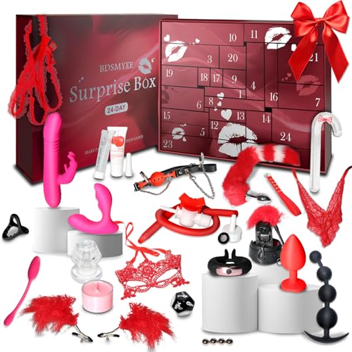 BDSMYEE Deluxe erotischer 2025 Valentinstag Set Geschenk mit 24 Sex Spielzeug für Paare,Analspielzeuge Set Sexspielzeuge für Paare Sex Toyset für Paar Set,Sex Spielzeug ab 18 für Paare extrem (Rot)