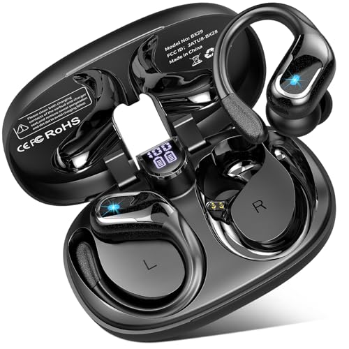 Bluetooth Kopfhörer Sport, Kopfhörer Kabellos Bluetooth 5.4, In Ear Kopfhörer 4 ENC Noise Cancelling Mic, 75Std Immersive Sound, IP7 Wasserdicht Ohrhörer Android/iOS, Comfort Fit mit Ohrhaken, Schwarz