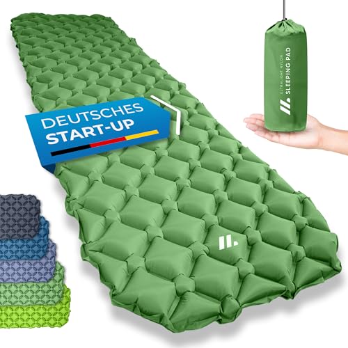 NORDMUT® Isomatte Ultraleicht [mit Reparaturset] kleines Packmaß - Aufblasbare Luftmatratze Camping - Camping Matratze Wetterfest für Outdoor Zelt & Festivals - Grün