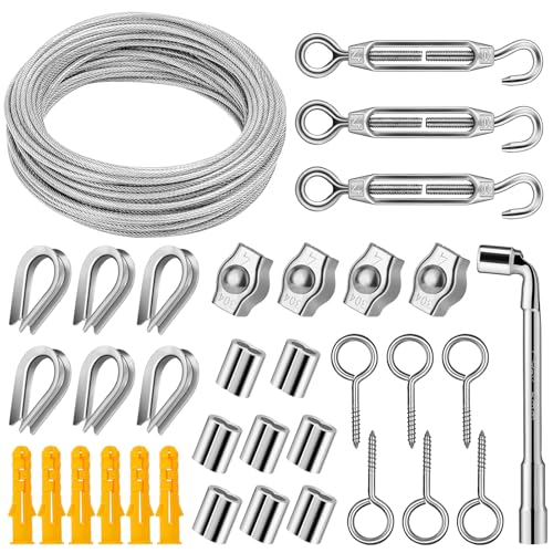 DIYLAND 3mm Drahtseil Edelstahl Set, 20m PVC-ummantelt Spanndraht Set mit Seilspanner für Kletterpflanzen, Rankhilfe, Wäscheleine, Sonnensegel Befestigung, Seilsystem, Zaun & Garten