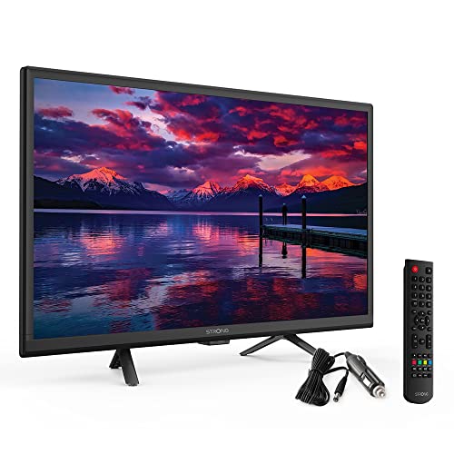 STRONG - 24 Zoll (60 cm) HD Fernseher SRT24HE4023 - 12V Fernseher ideal für Wohnwagen, Wohnmobil - Triple-Tuner - 2 HDMI-Anschlüsse (1 ARC), 1 USB-Port, Mini-AV, Antennen-/SAT-Anschluss - schwarz
