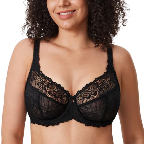 DELIMIRA Damen Minimizer BH Große Größen ohne Polster Vollschalen mit Spitze Schwarz 85D
