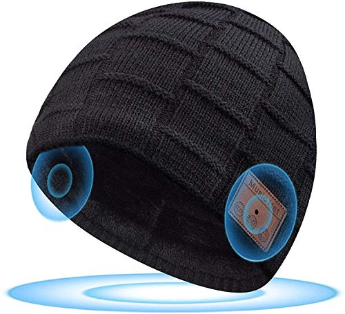 Praktische Geschenke für Männer Bluetooth Mütze - Coole Herren Weinachts Geschenke Ideen für Männer Papa Ihn, Elektronik Technik Gadgets Geschenke, Mütze mit Bluetooth Kopfhörer,Schwarz,Einheitsgröße