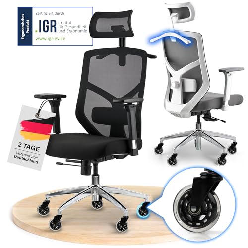 ELITESEATS Bürostuhl Ergonomisch [TESTSIEGER] Kratzerfreie Rollen Atmungsaktiv | Ergonomischer Schreibtischstuhl | Büro Stuhl 150 kg Belastbar | Computerstuhl | Drehstuhl | Home Office Chair Ergonomic