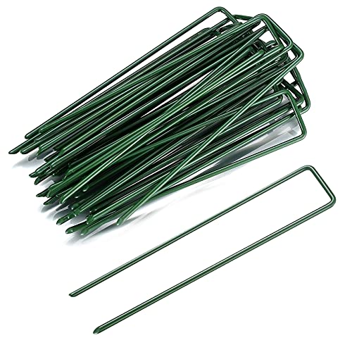 U-förmige Garten-Heringe, Kunstrasen-Heringe, Grüne Metall-Grasheringe für Unkraut, Stoff, Matte, Kunstrasen, Zelt, Netz - 150 mm, 30 Stück