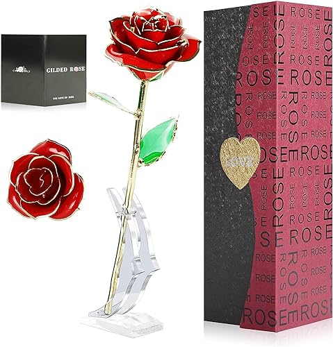 ELEUTH 24K Gold Rose, Ewige Rose Geschenke für Frauen Vergoldete Konservierte Rose mit Stand Geschenkbox Geburtstagsgeschenk für Frauen/Freundin/Hochzeitstag/Valentinstag/Muttertagsgeschenke für Mama