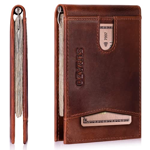 SURAZO® Echtleder Herren Geldbörse mit Geldklammer und Münzfach | Männer Geldbeutel mit Geld klipp | RFID Wallet Portemonnaie Klein | Geldclip Kartenhalter | Leder Brieftasche Kartenetui