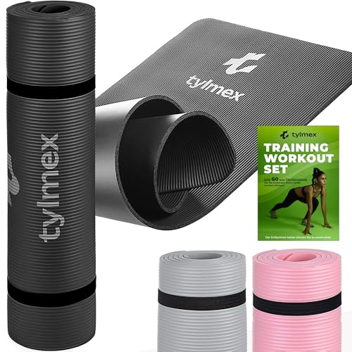 Tylmex Matte Yogamatte Rutschfest Dicke 8mm Sportmatte für Yoga Pilates Fitness Gymnastik Outdoor und Zuhause mit Tragegurt und Übungskomplex - Schwarz6