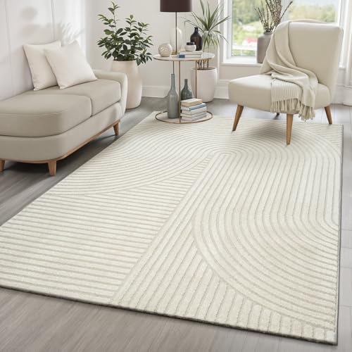 the carpet Everest - moderner Kurzflor Teppich Wohnzimmer Schlafzimmer mit Hoch-Tief-Effekt, 3D Effekt, hohe Flordichte und angenehm weich, Panglao Design, Creme, 120 x 170 cm