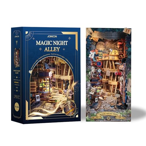 Mkitnvy Book Nook DIY Kit, Puppenhäuser Miniatur Haus Nachtgasse Kit mit Staubschutz, Buch Ecke Miniatur Kit für Erwachsene Teens Bauen hölzerne 3D Holzpuzzle Art Model Kit (Nachtgasse)
