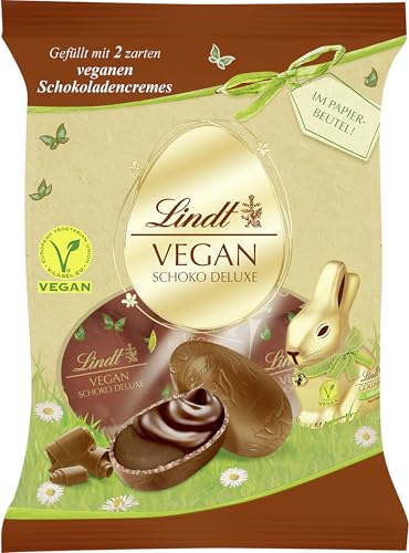 Lindt Schokolade Vegan Choco Eier | 90g Beutel | Kakaoerzeugnis aus Hafermehl gefüllt mit Schoko-Mandel- und dunkler Schokocrème | Oster Schokolade | Ostereier | vegane Schokoeier