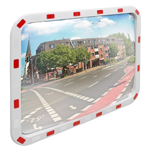 ECD Germany Verkehrsspiegel rechteckig 60x80 cm Reflektoren weiß-rot und Halterung, ABS-Kunststoff, wetterfest, unzerbrechlich, Sicherheitsspiegel Überwachungsspiegel Beobachtungsspiegel Konvexspiegel