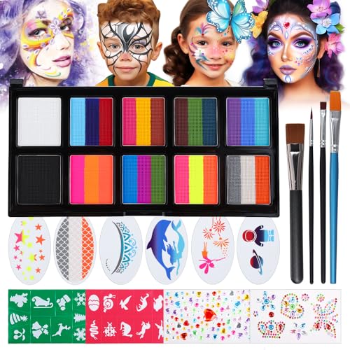 Janolia Gesichtsfarbe Kinderschminken Set, Rainbow Split Cake Palette, Bodypainting für Theaterschminke, Faschingsschminke Face Paint, Ideal Wasserbasis Kinderschminke Set für Halloween Karneval