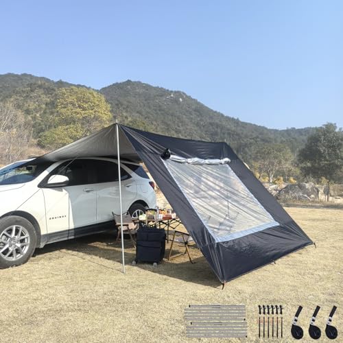 2.9x4.8m Auto Markise mit Bildschirmfenster Heckklappenzelt für Camper Vans wohnmobil Wasserdichter Sonnenschutz Camping sonnensegel