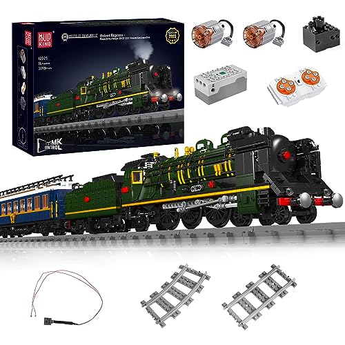 Mould King Technik Zug Konstruktionsset, Fernbedienung Orient Express Baustein (3898 Teile), SNCF 231 Dampflokomotive Modell mit Gleis, Zugpielzeug für Kinder ab 8 Jahren