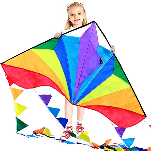 HONBO Kinder Drachen Große Delta Kites für Kinder und Erwachsene für Beach Trip Outdoor Games,Perfekt für Anfänger,String Line Inklusive Spielzeuge einfach zu fliegen Kites mit farbigen Farben Tail