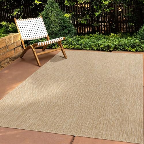 In & Outdoor Teppich Wetterfest Wohnzimmer Balkon Küchenteppich Terrassenteppich Flachgewebe Sisaloptik Meliert Einfarbig Natur beige 300x400 cm