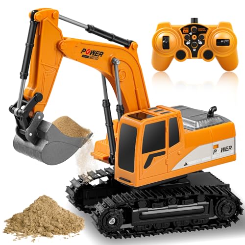 Daioller RC Bagger für Kinder 3-5 Jahre alt - Baggerspielzeug, Ferngesteuerter Bagger hydraulisches Spielzeug für Jungen 4-7, Bauwagen mit 60+Min Spielzeit/Ton/Licht