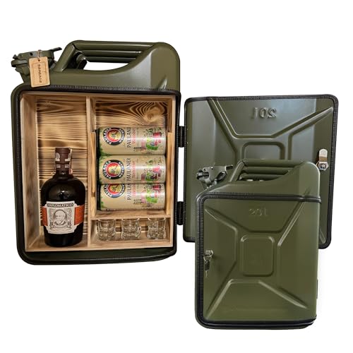 Bombaro 20L Beleuchteter Kanister Bar mit Gravur I 3 Schnapsglas GRATIS I Jerrycan I Mobile Kanister Bar Geschenk I Abschließbare Minibar