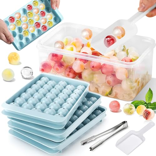 ZHHGOO Mini Eiswürfelform Bälle,6 Pack Eiswürfelform,Eiswürfelbehälter mit Deckel und Zange 99 Eiswürfel,Runde Eiswürfelbehälter für Cocktail,Whiskey,Tee,Kaffee,Eiscreme,Fruchtpürees