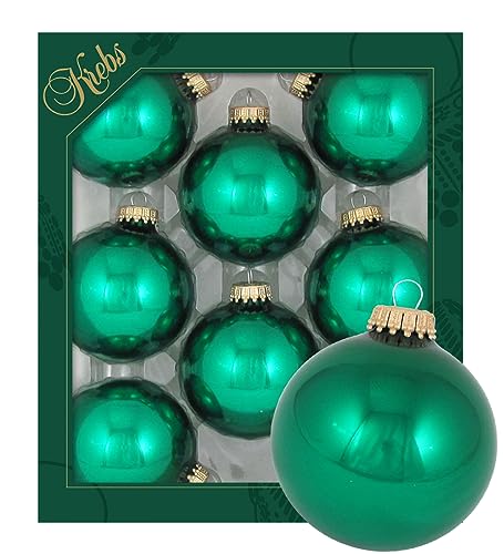 Krebs Glas Lauscha - Weihnachtsdekoration/Christbaumschmuck aus Glas - Unifarbende Kugeln - Menge: 8 Stück - Farbe: Smaragdgrün - Größe: ca. 7 cm